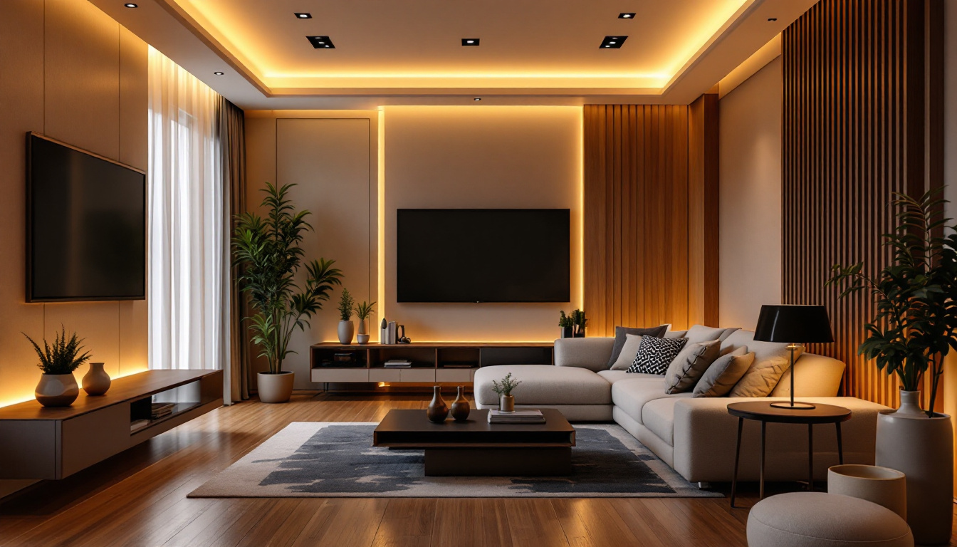 A photograph of a modern living space featuring sleek led recessed lighting