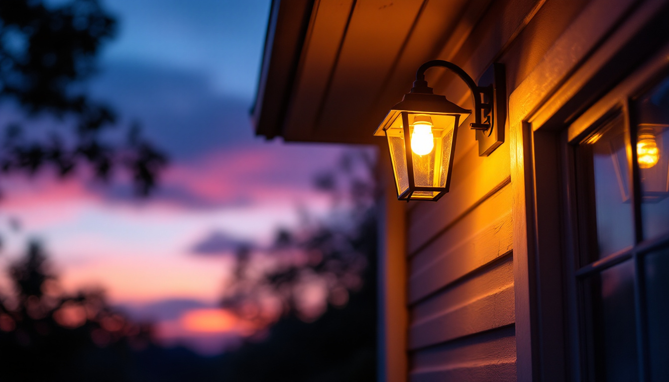A photograph of a beautifully illuminated porch at dusk