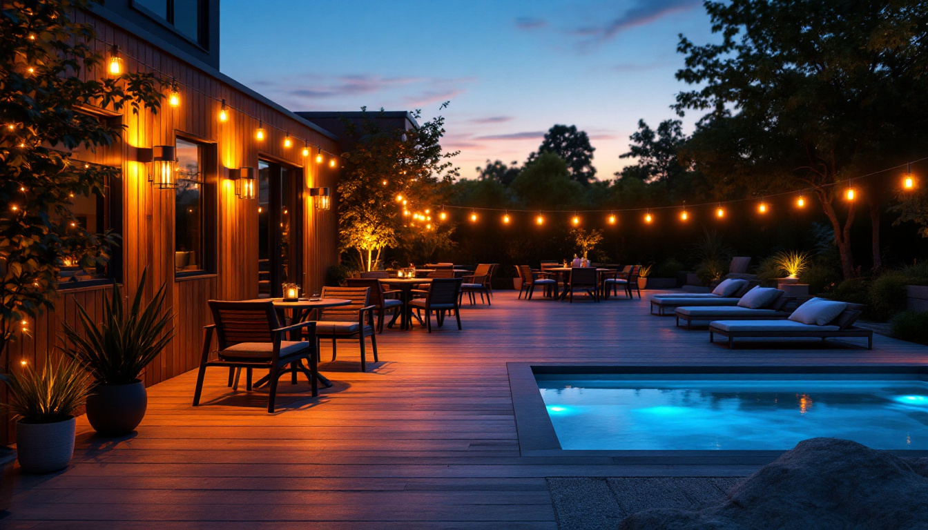 A photograph of a beautifully illuminated outdoor space at dusk