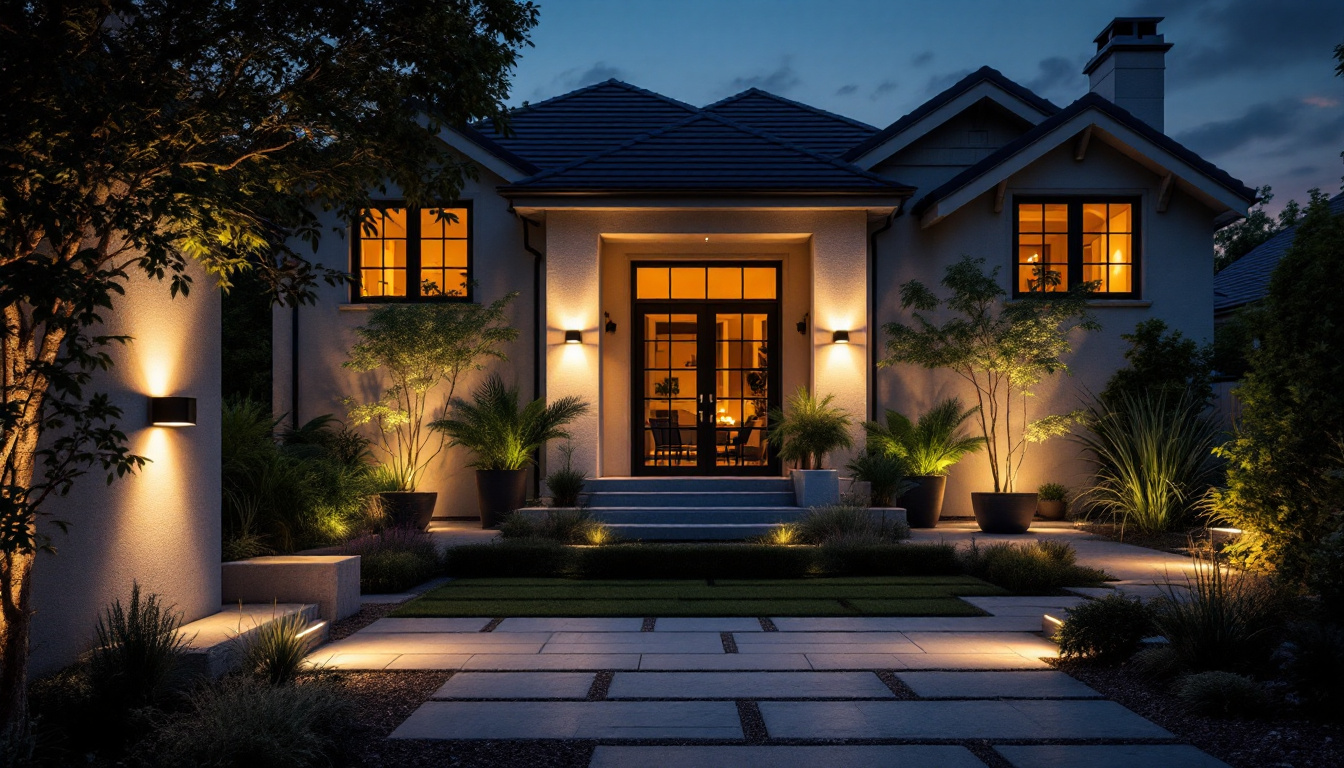 A photograph of a well-lit outdoor space featuring various types of motion lights in use