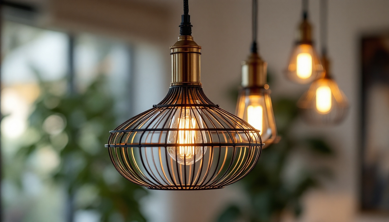 A photograph of a stylishly designed lighting fixture made of metal