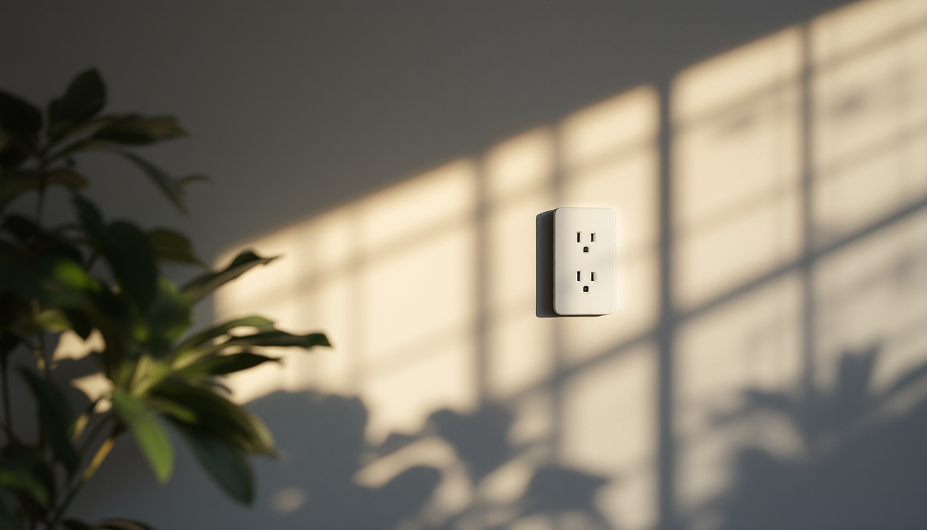 A photograph of a stylishly designed home outlet integrated into a modern living space