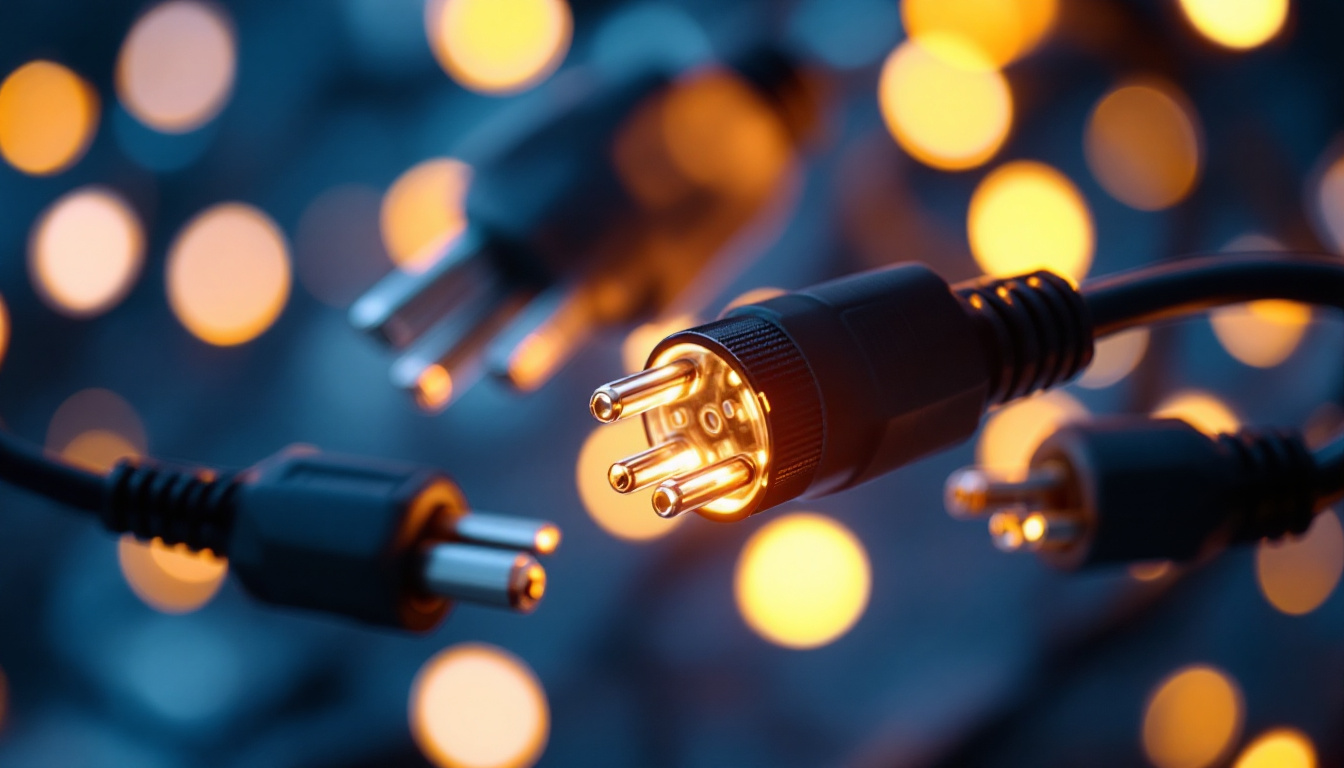 A photograph of a close-up shot of various wire plug connectors in use