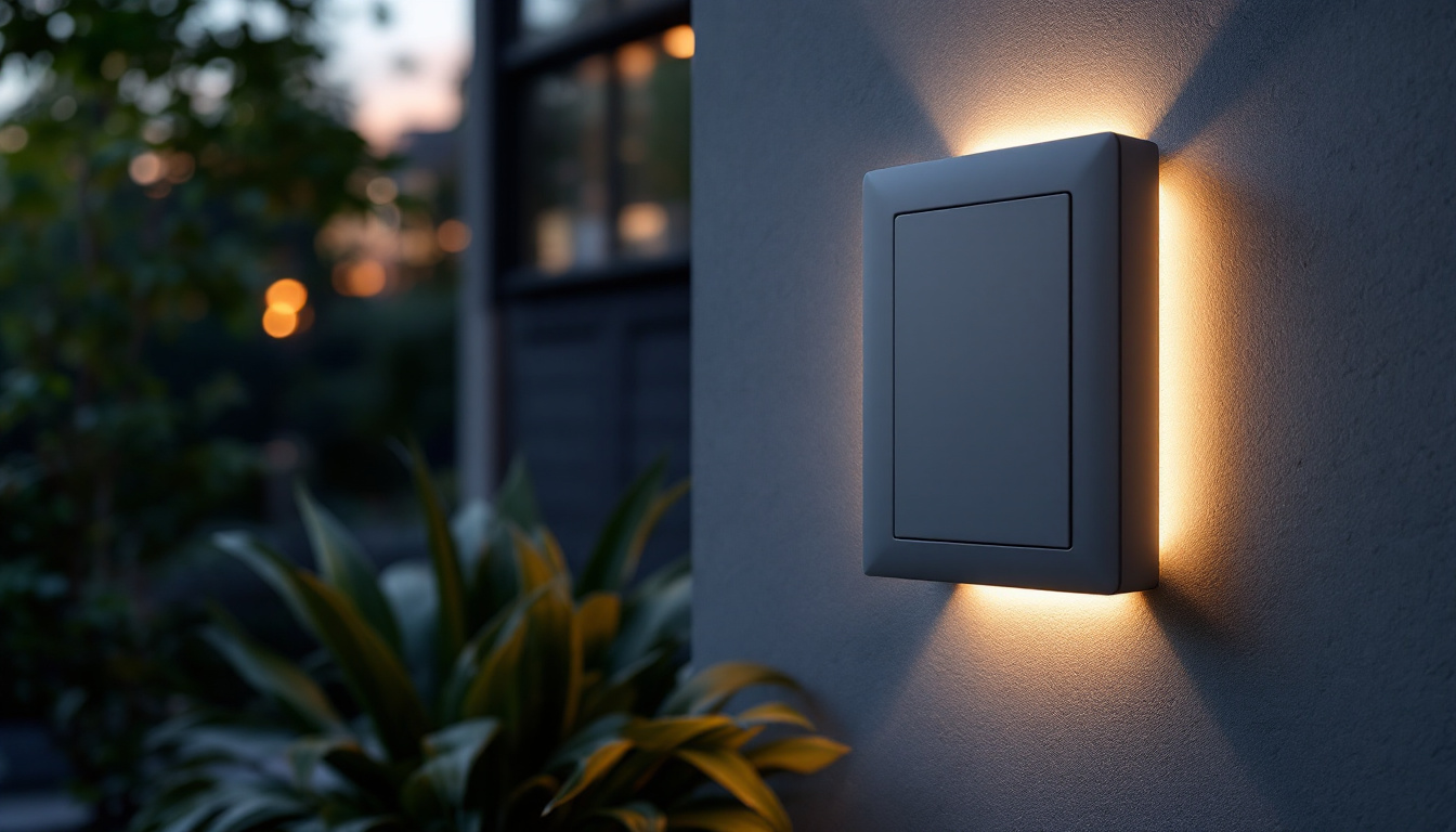 A photograph of a modern exterior receptacle box installed on a stylish outdoor wall
