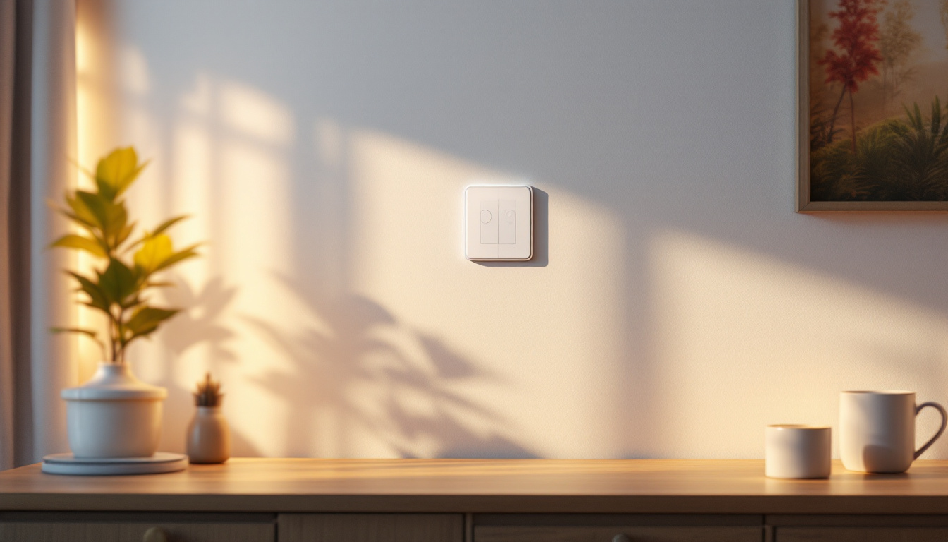 A photograph of a stylishly designed room showcasing a modern lighting timer switch in action