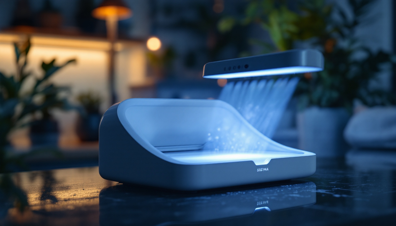 A photograph of a uv sanitizing device in action
