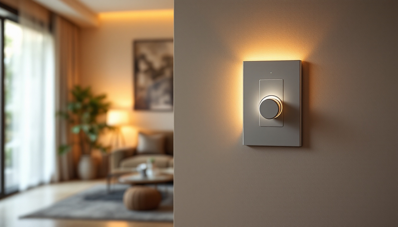 A photograph of a stylish dimmable switch in a beautifully designed interior setting
