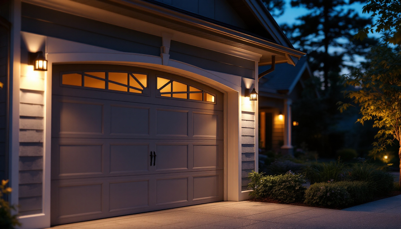 A photograph of a well-lit exterior garage showcasing stylish and functional garage lights