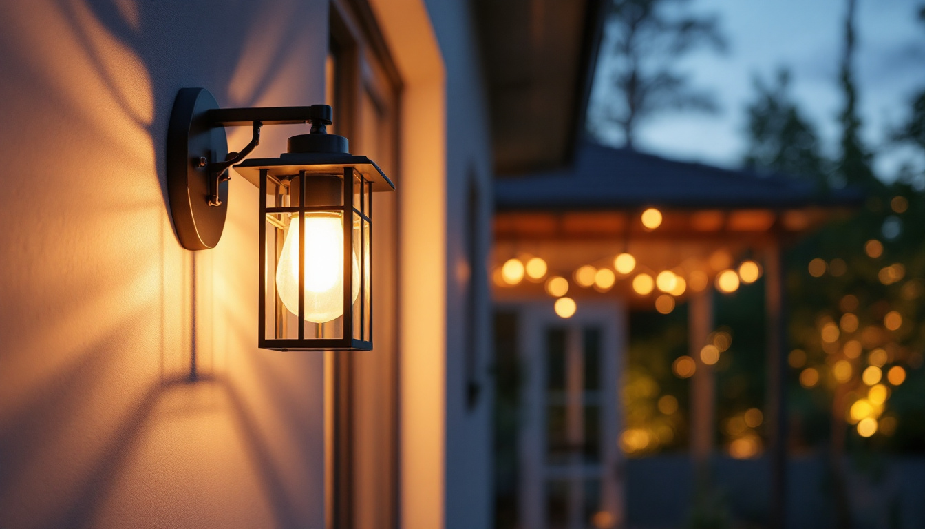 A photograph of a beautifully designed porch light illuminating an inviting outdoor space
