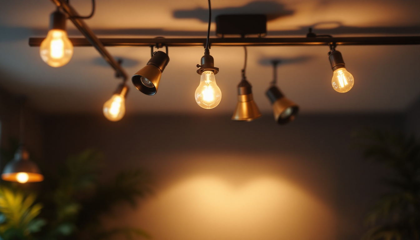 A photograph of capture a photograph of a beautifully lit interior space showcasing various styles of track lighting fixtures