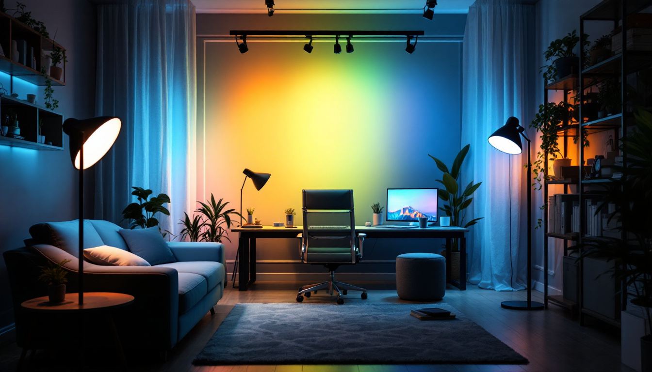 A photograph of a well-lit room showcasing various led lighting setups