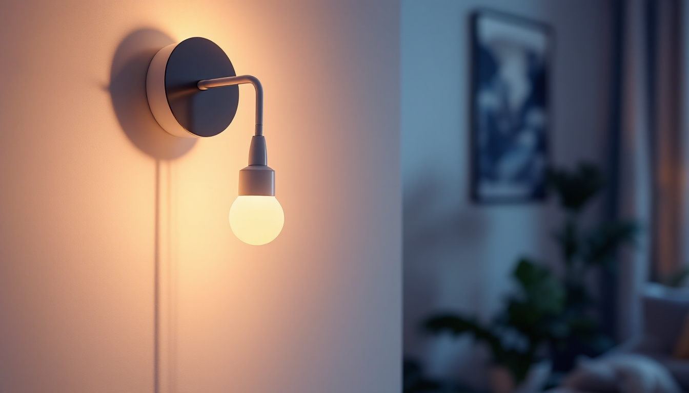 A photograph of a stylishly decorated room featuring a modern plug-in sconce light