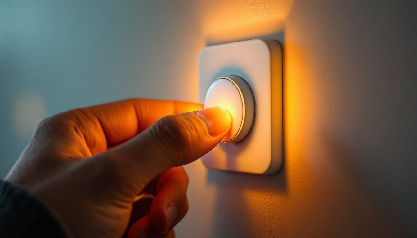 A photograph of a close-up of a lamp push button switch in use