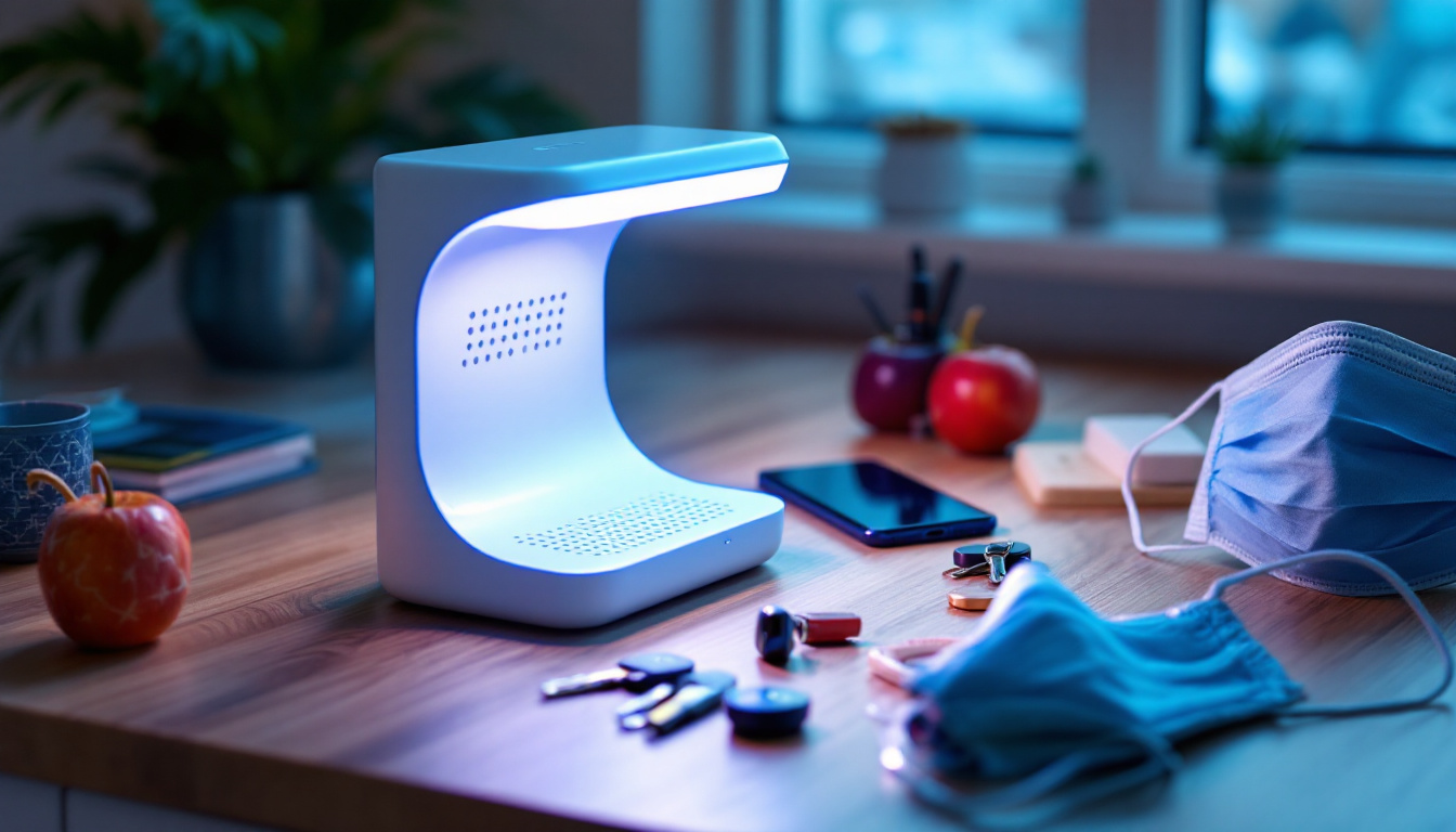 A photograph of capture a photograph of a modern ultraviolet sanitizer in action