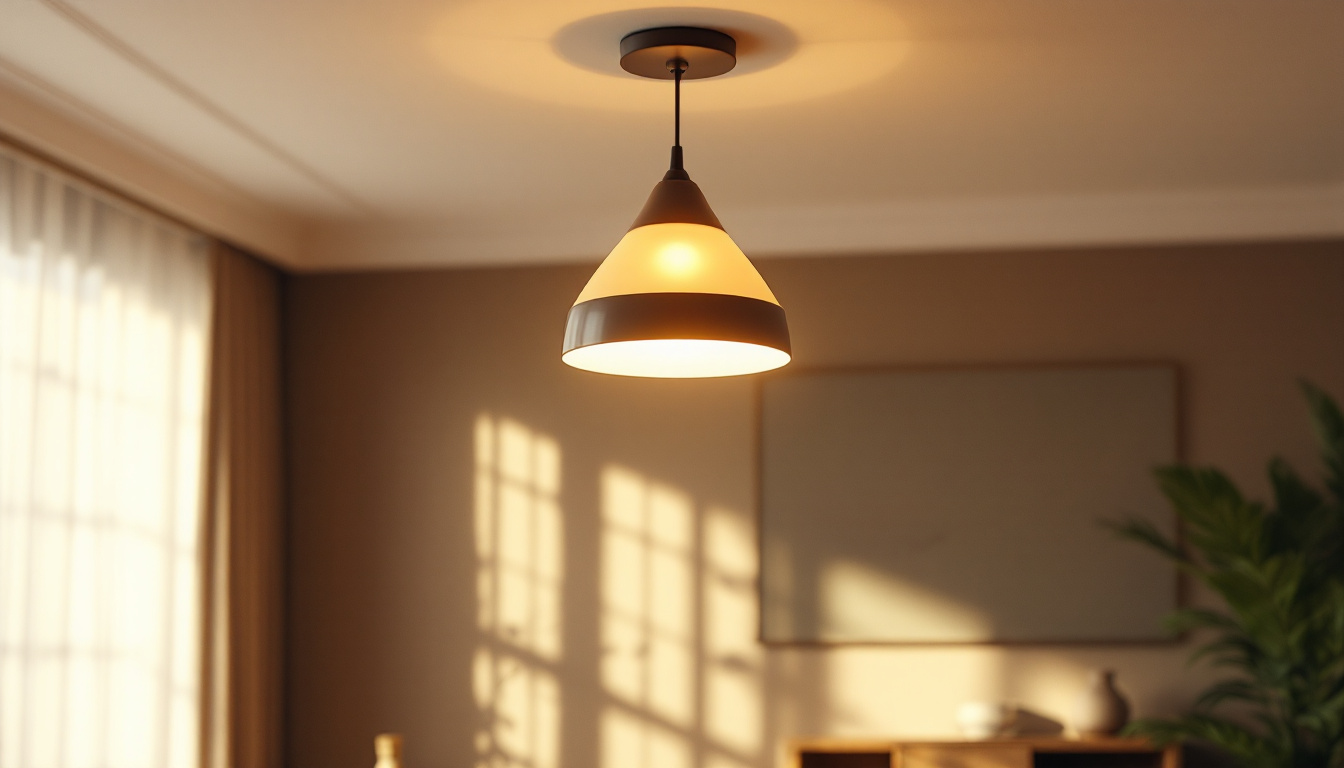 A photograph of a beautifully designed ceiling lamp illuminating a stylishly decorated room