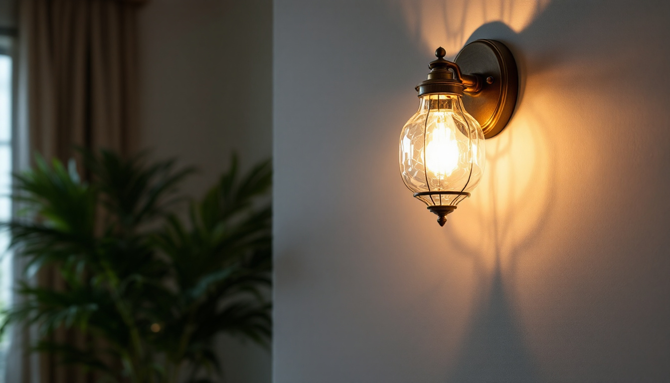 A photograph of a stylishly designed sconce fixture illuminated in a beautifully decorated room