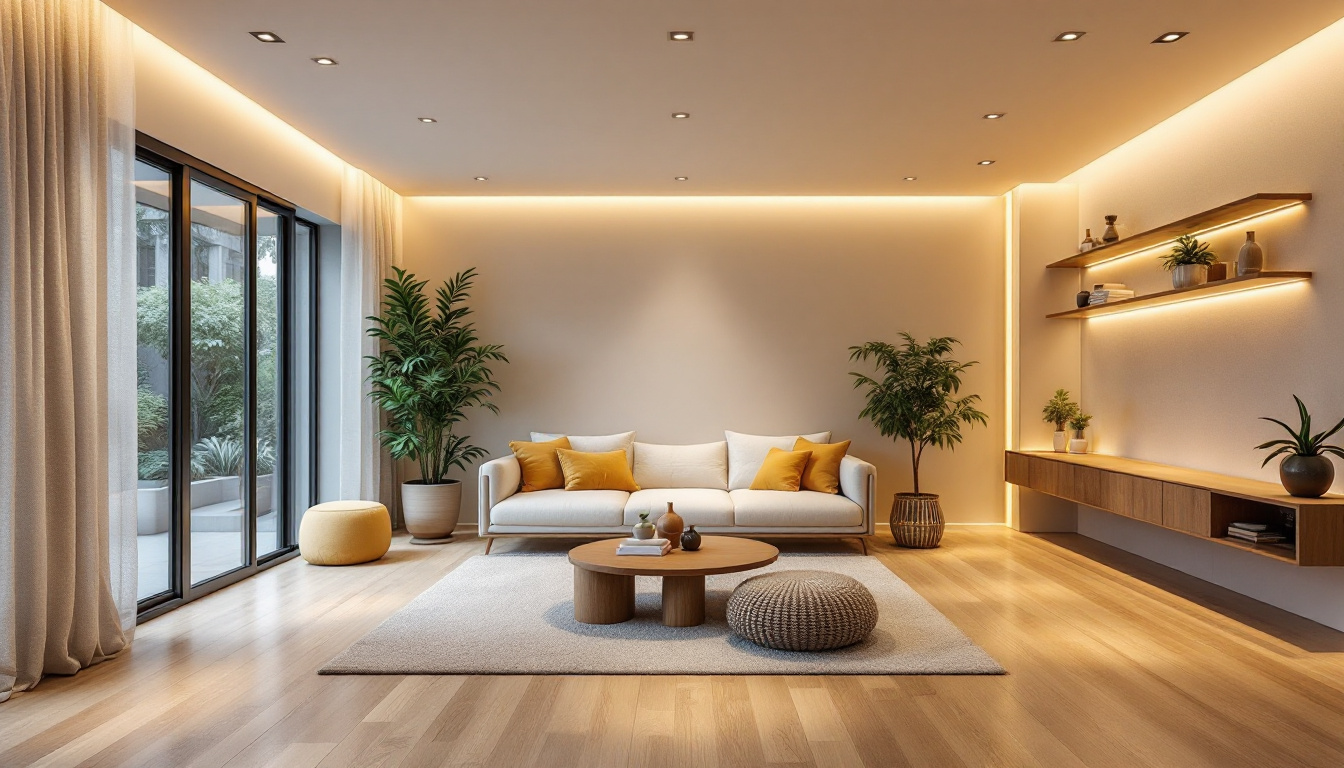 A photograph of a beautifully designed room showcasing recessed lighting in action