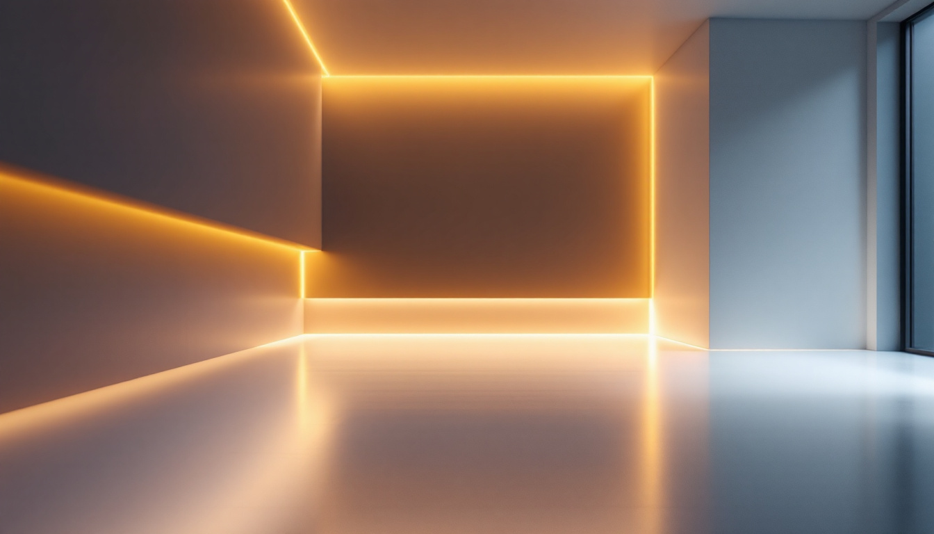 A photograph of a modern interior space illuminated by vibrant led trim lighting