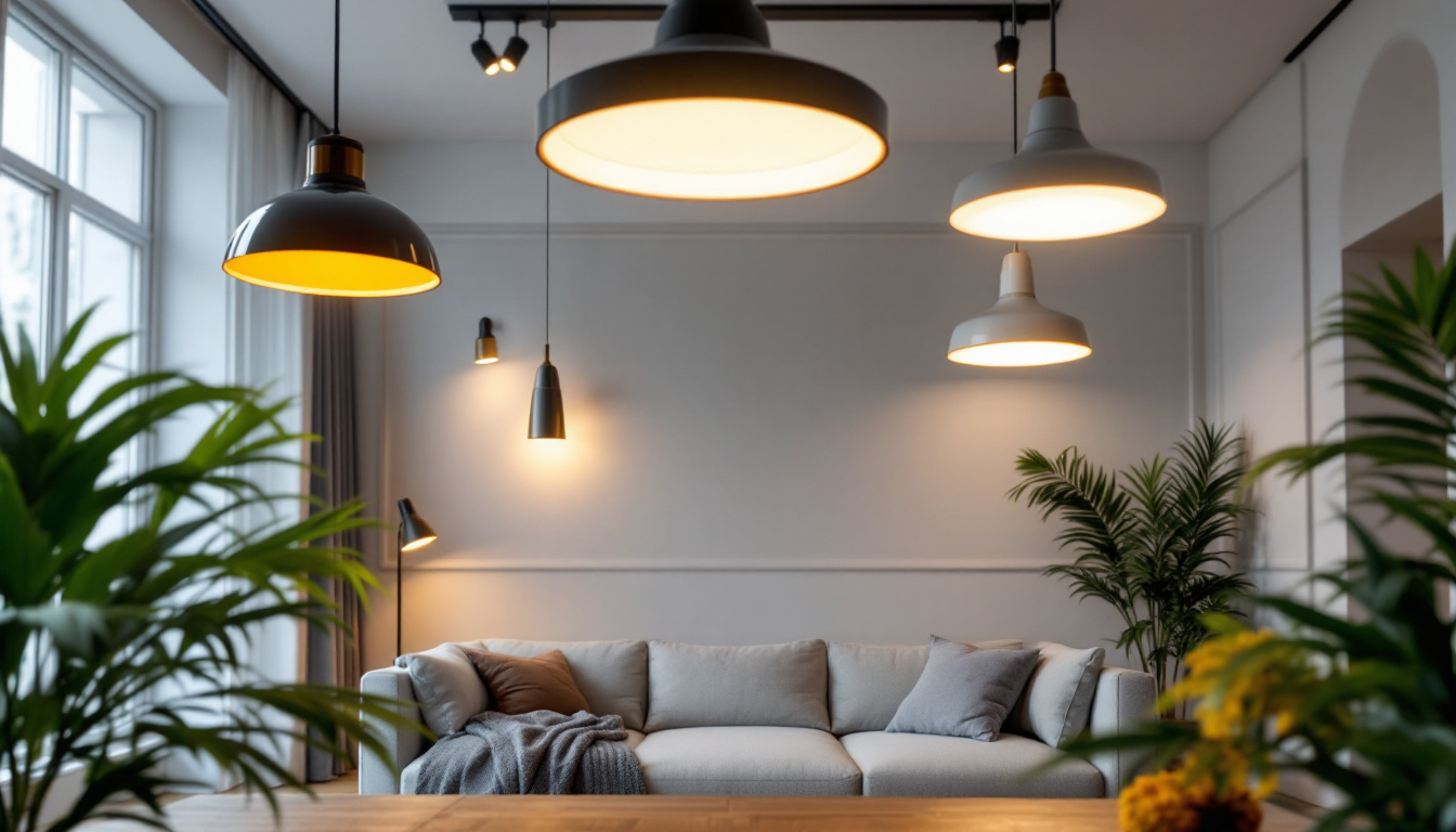 A photograph of a beautifully arranged interior space showcasing a variety of ceiling lights