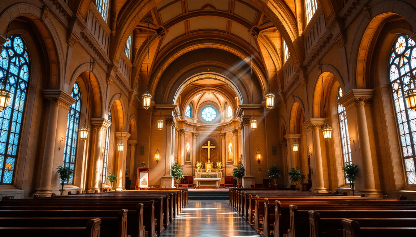 A photograph of a beautifully illuminated church interior