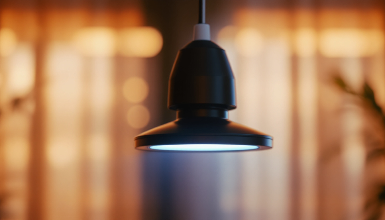A photograph of a modern lighting fixture integrated with a uv sanitizer