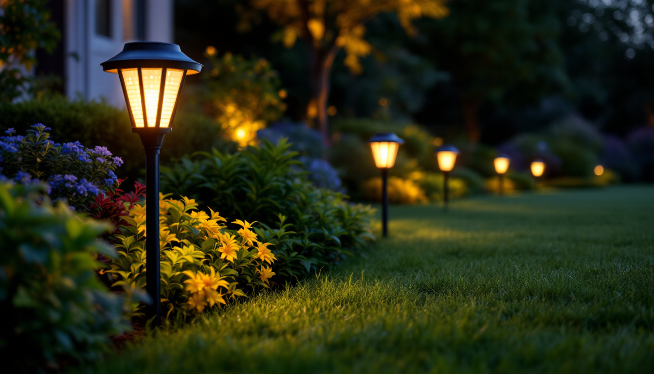 A photograph of a beautifully illuminated lawn at dusk