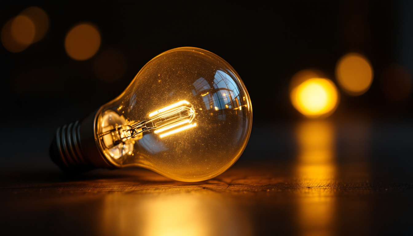 A photograph of a close-up shot of a hid bulb illuminated in a dark setting