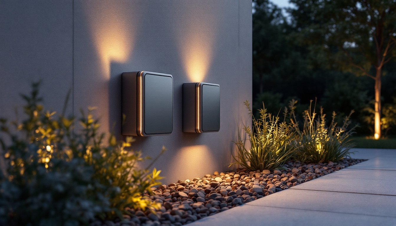 A photograph of a modern outdoor space featuring stylish and innovative exterior electrical box covers