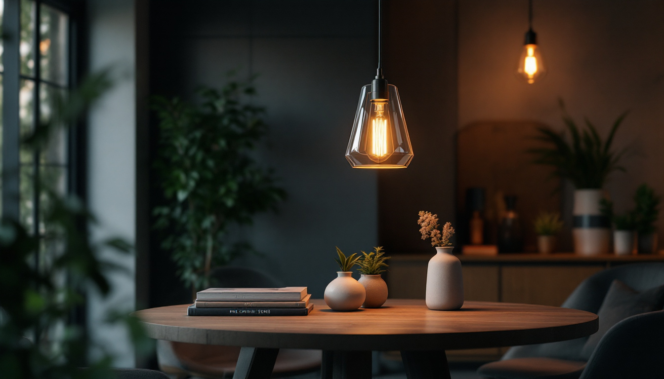 A photograph of a stylish and modern hanging pendant lantern in a beautifully designed interior setting