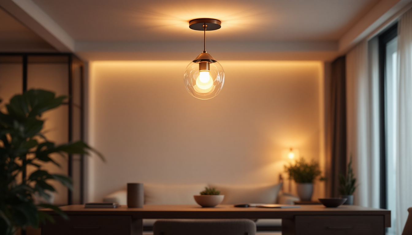 A photograph of capture a photograph of an elegantly designed ceiling mount light fixture illuminating a modern living space