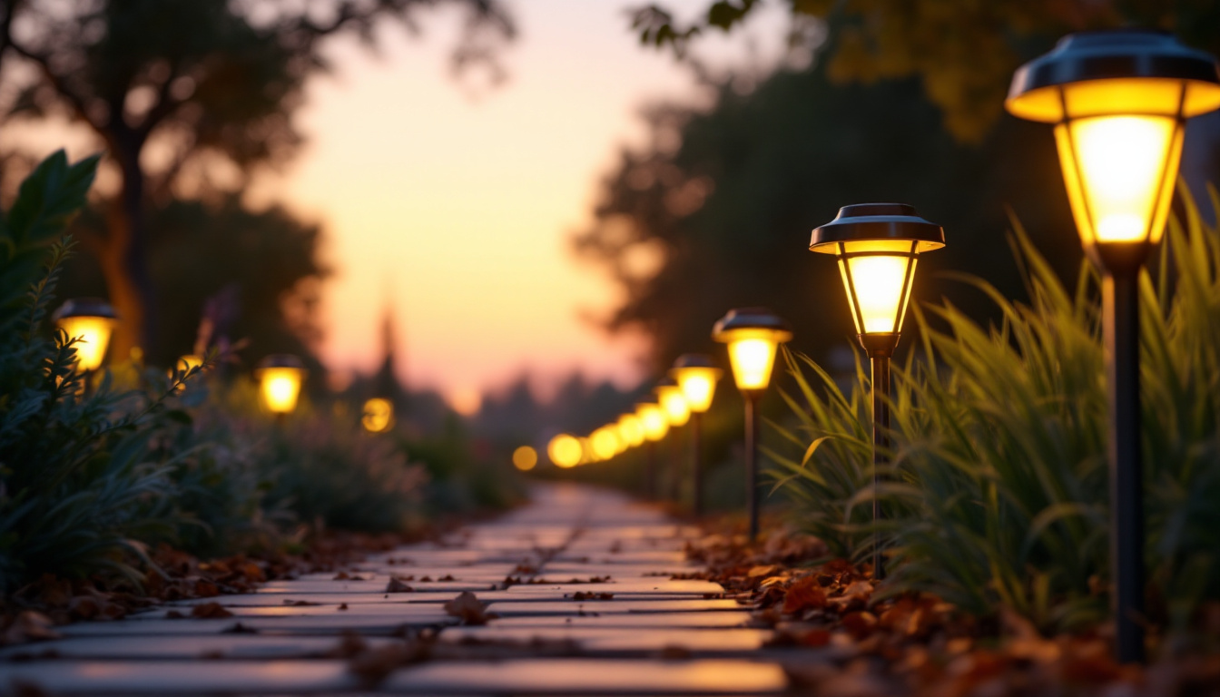 A photograph of a beautifully illuminated outdoor pathway featuring an array of top-rated solar path lights