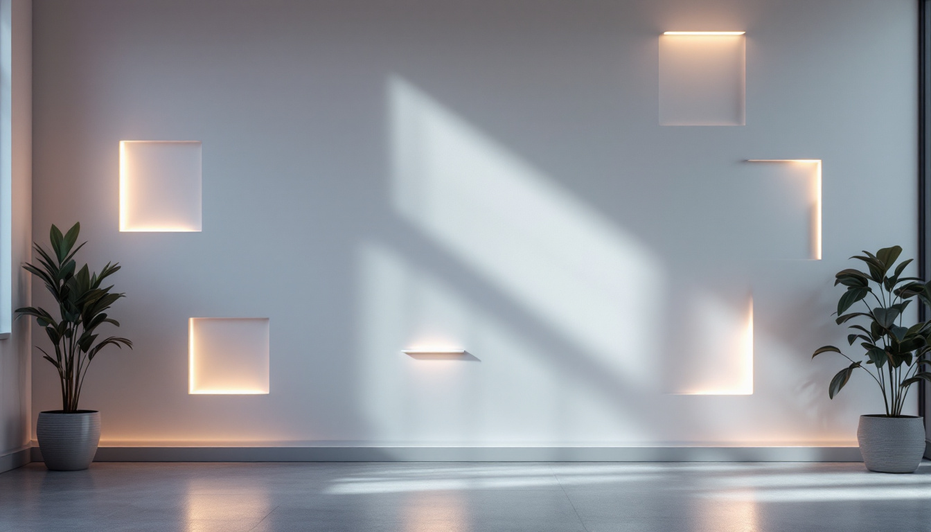 A photograph of a modern interior featuring a stylish wall embedded with innovative lighting elements