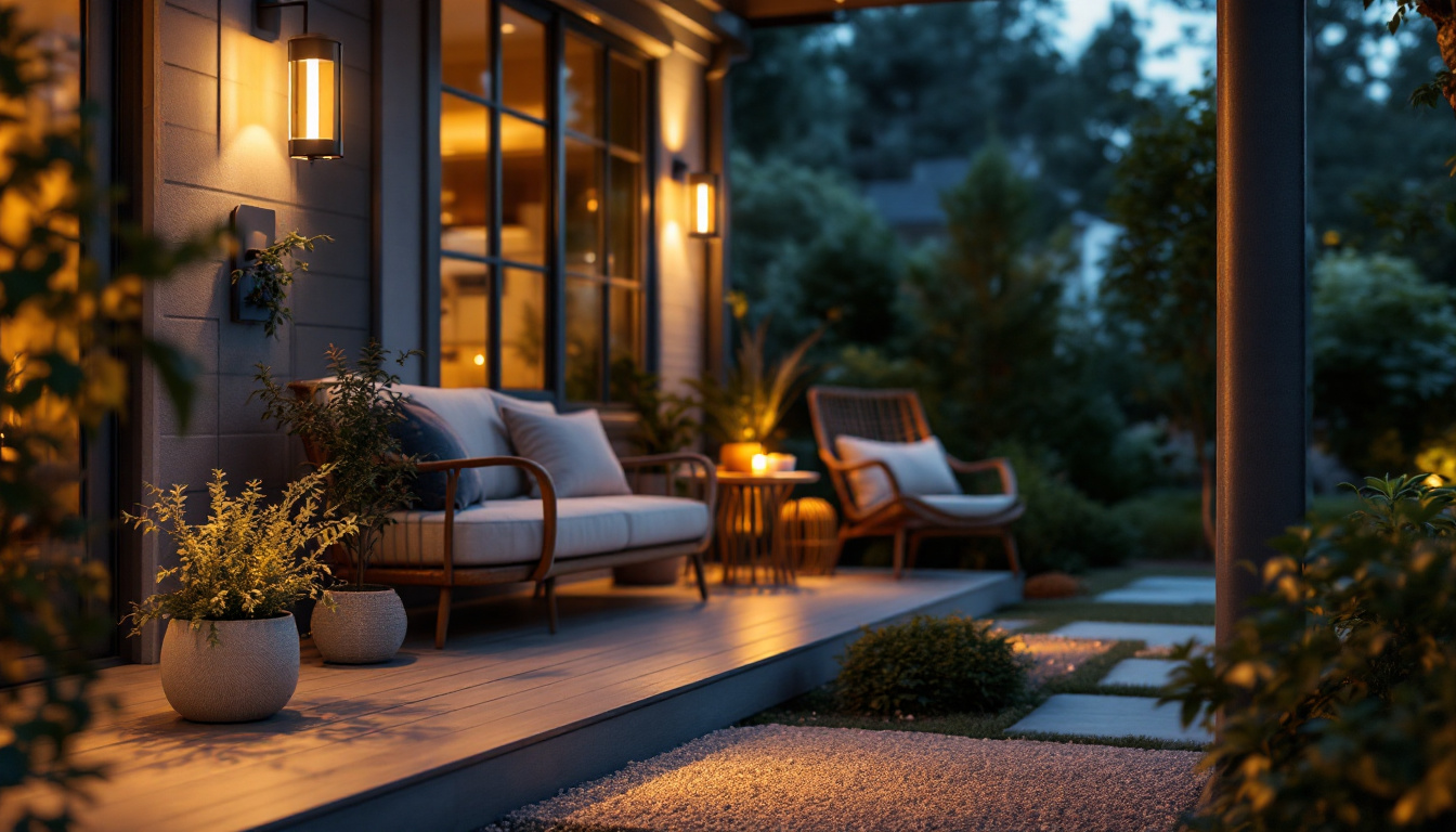 A photograph of a beautifully illuminated porch featuring a stylish led lamp