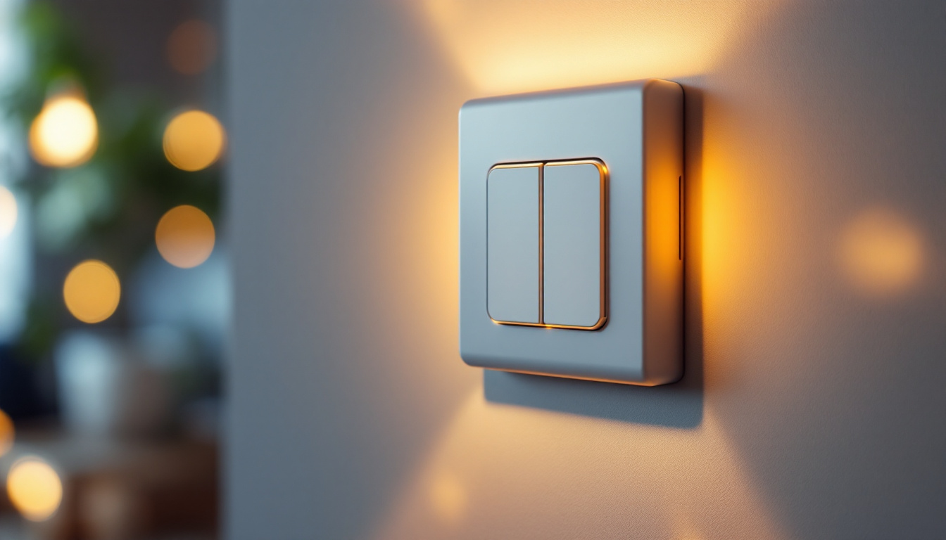 A photograph of a modern home automation light switch in action