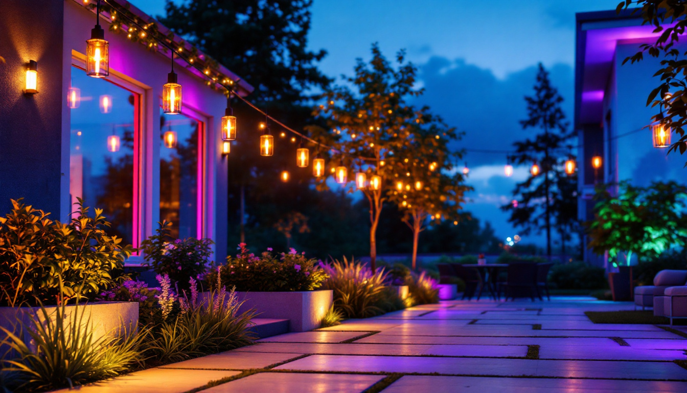 A photograph of a beautifully illuminated outdoor space showcasing modern led flood lights in action