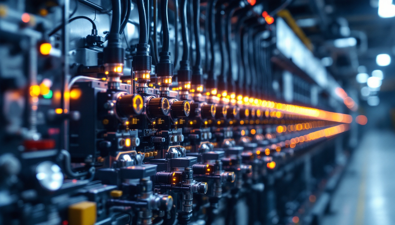 A photograph of a close-up view of a modern ballast electrical system in an industrial setting