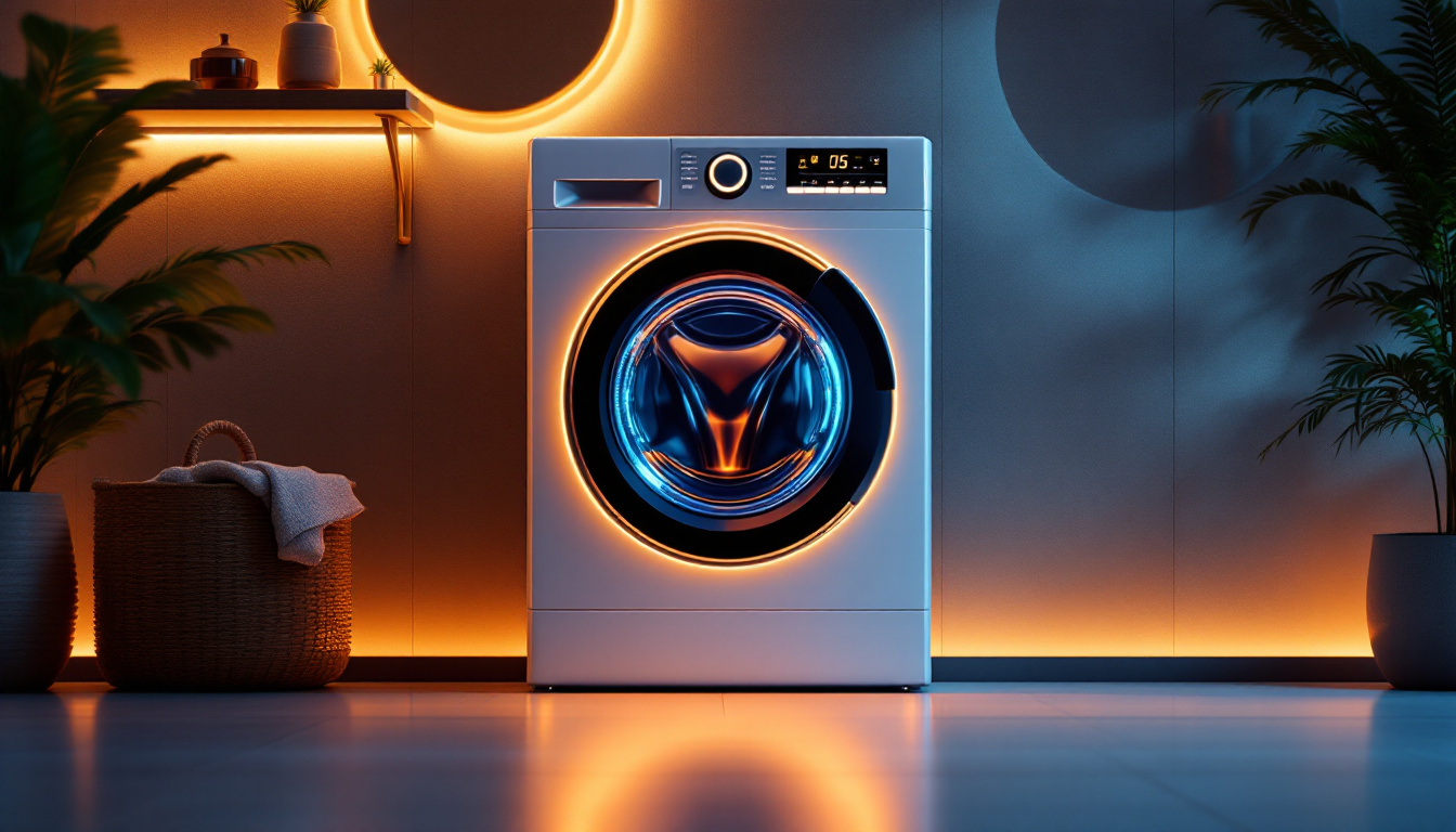 A photograph of a modern washing machine outlet illuminated in a stylish and innovative way