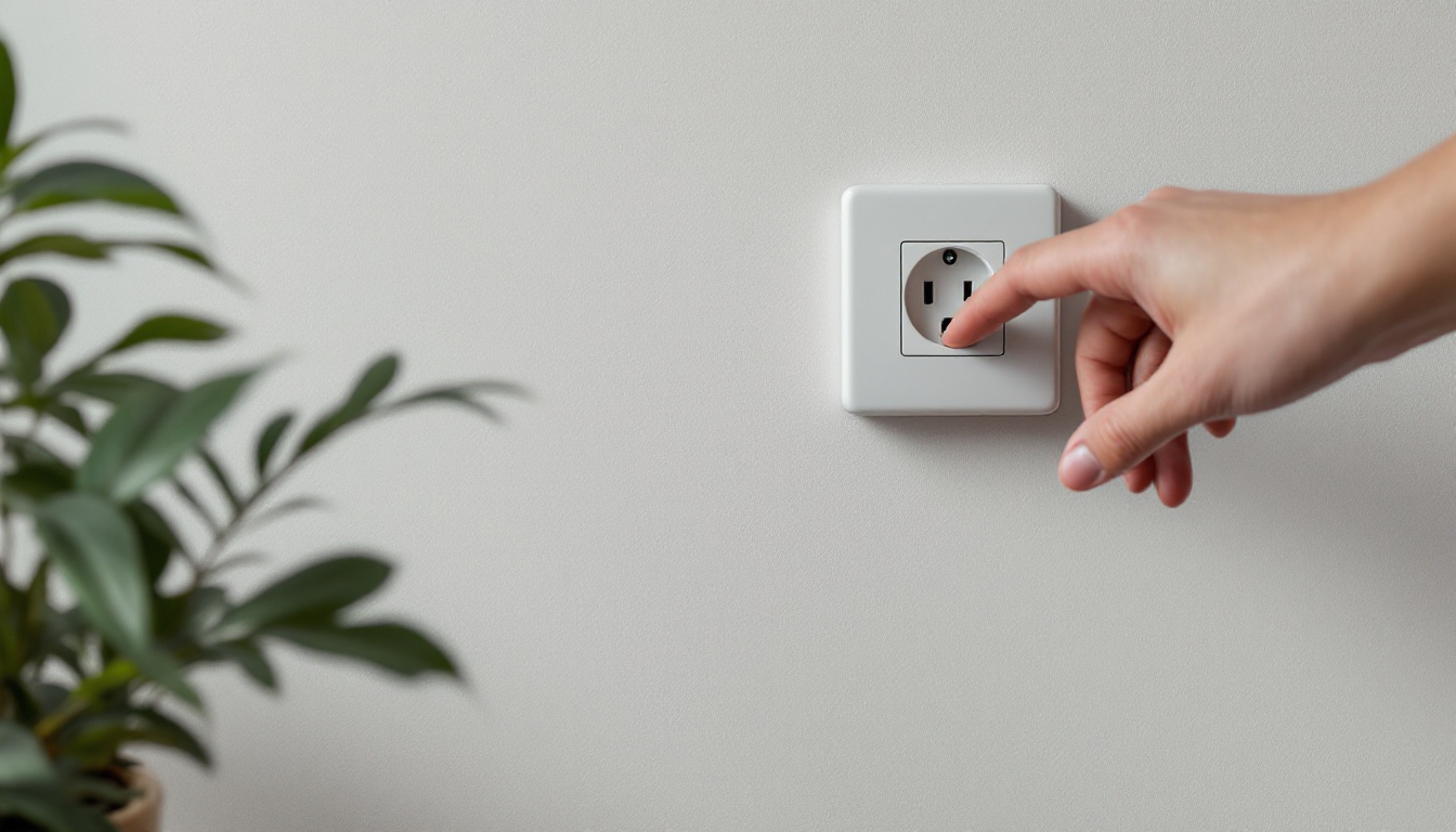 A photograph of capture a photograph of a modern electric socket outlet in a stylish home interior