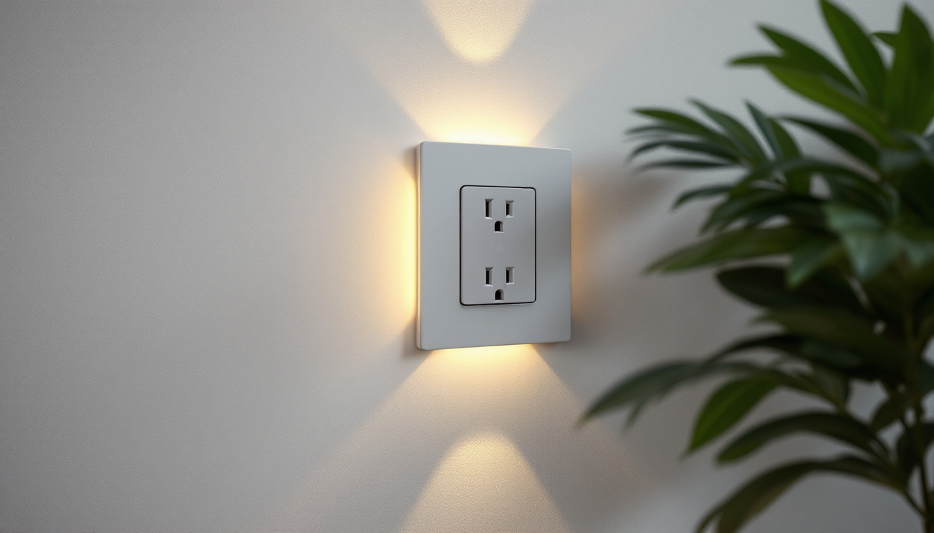 A photograph of a stylishly designed lighting outlet integrated into a modern home setting