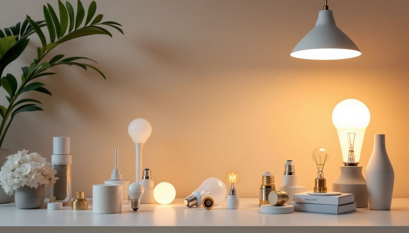 A photograph of a beautifully arranged display of various lighting fixture parts