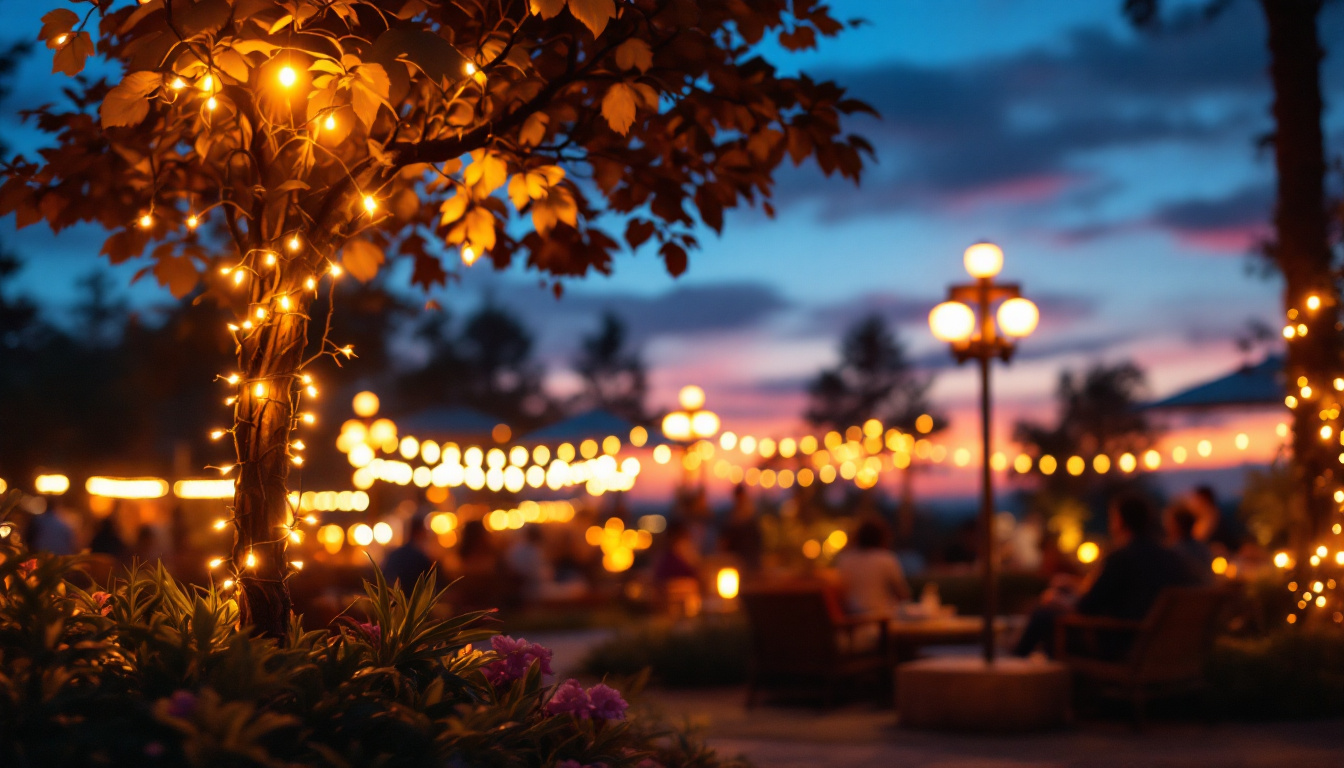 A photograph of a beautifully illuminated outdoor space featuring energy-efficient lighting solutions