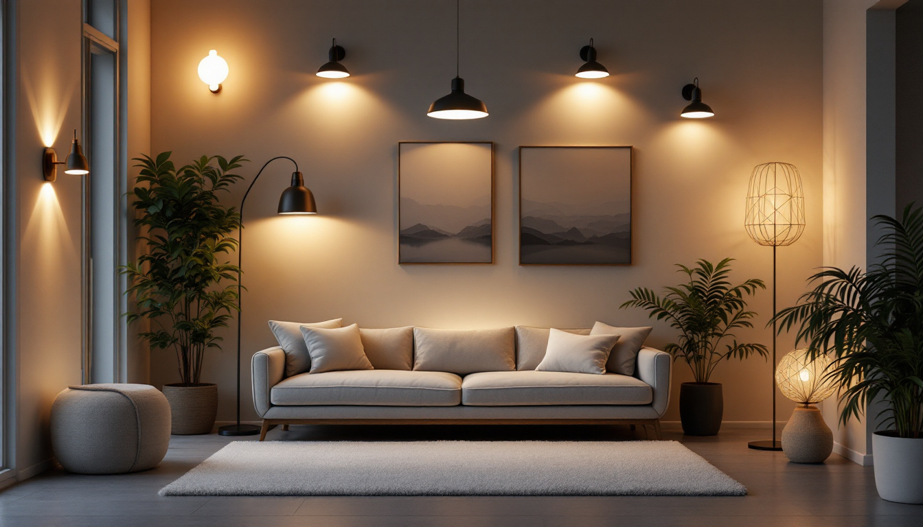 A photograph of a beautifully arranged space featuring a variety of stylish lighting fixtures—such as pendant lights