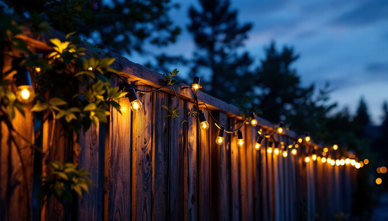 A photograph of capture a photograph of a beautifully illuminated outdoor fence at dusk
