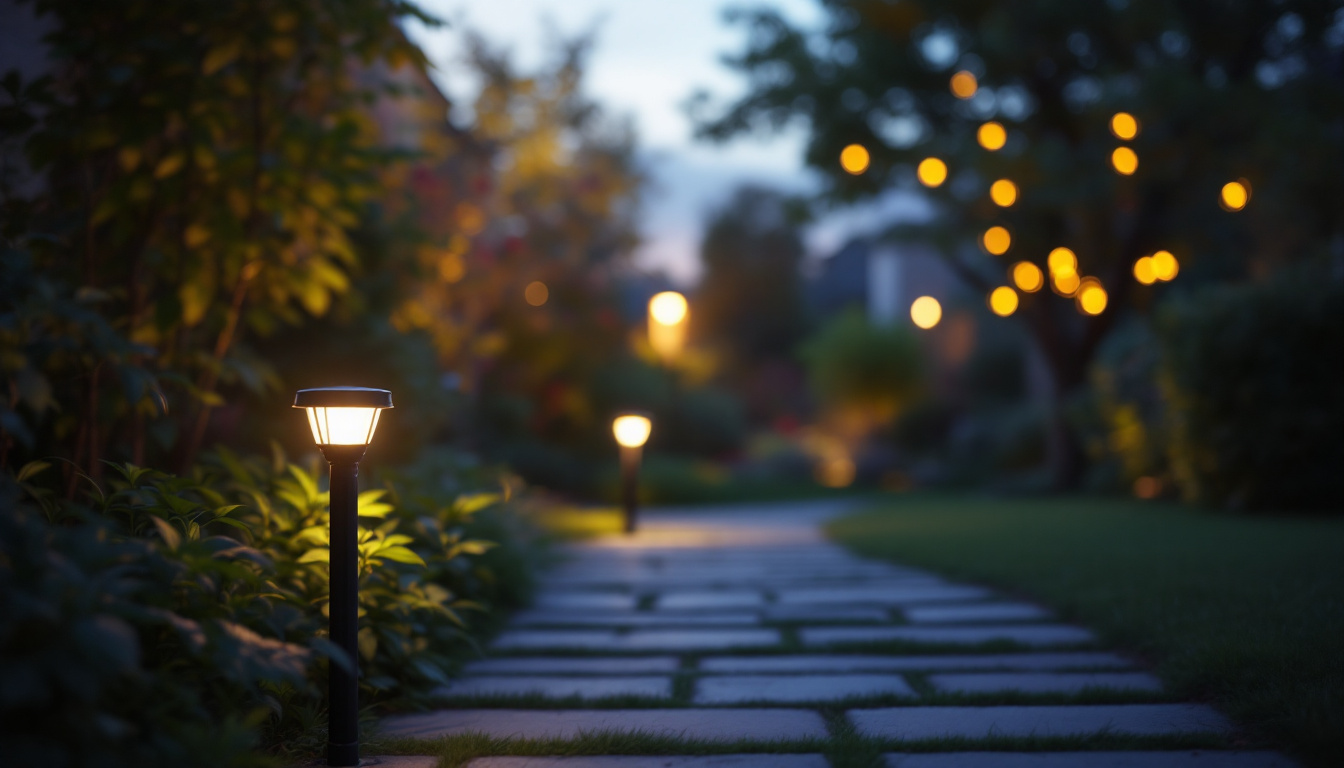 A photograph of capture a photograph of a well-lit outdoor area featuring motion sensor lights in action
