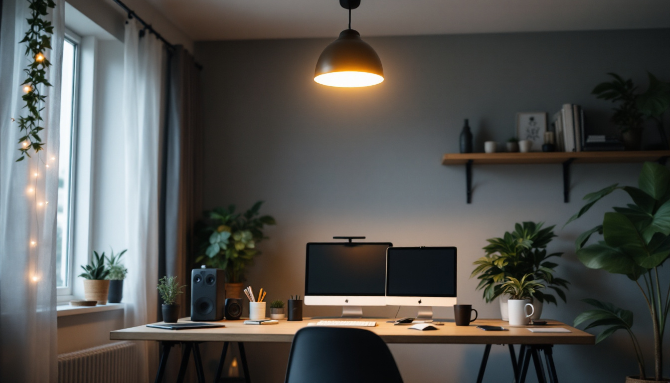 A photograph of a modern home office featuring a stylish