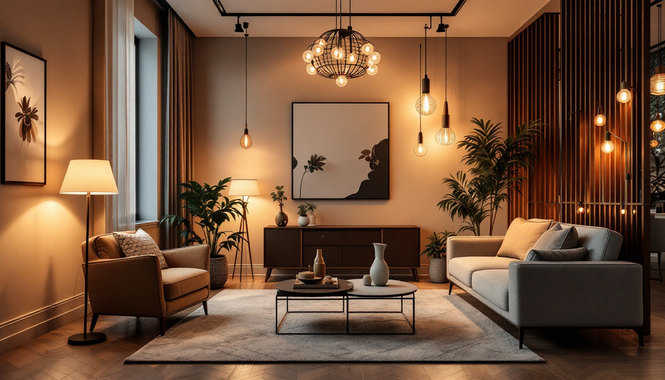 A photograph of a beautifully lit interior space showcasing a variety of stylish lighting fixtures from wholesalers