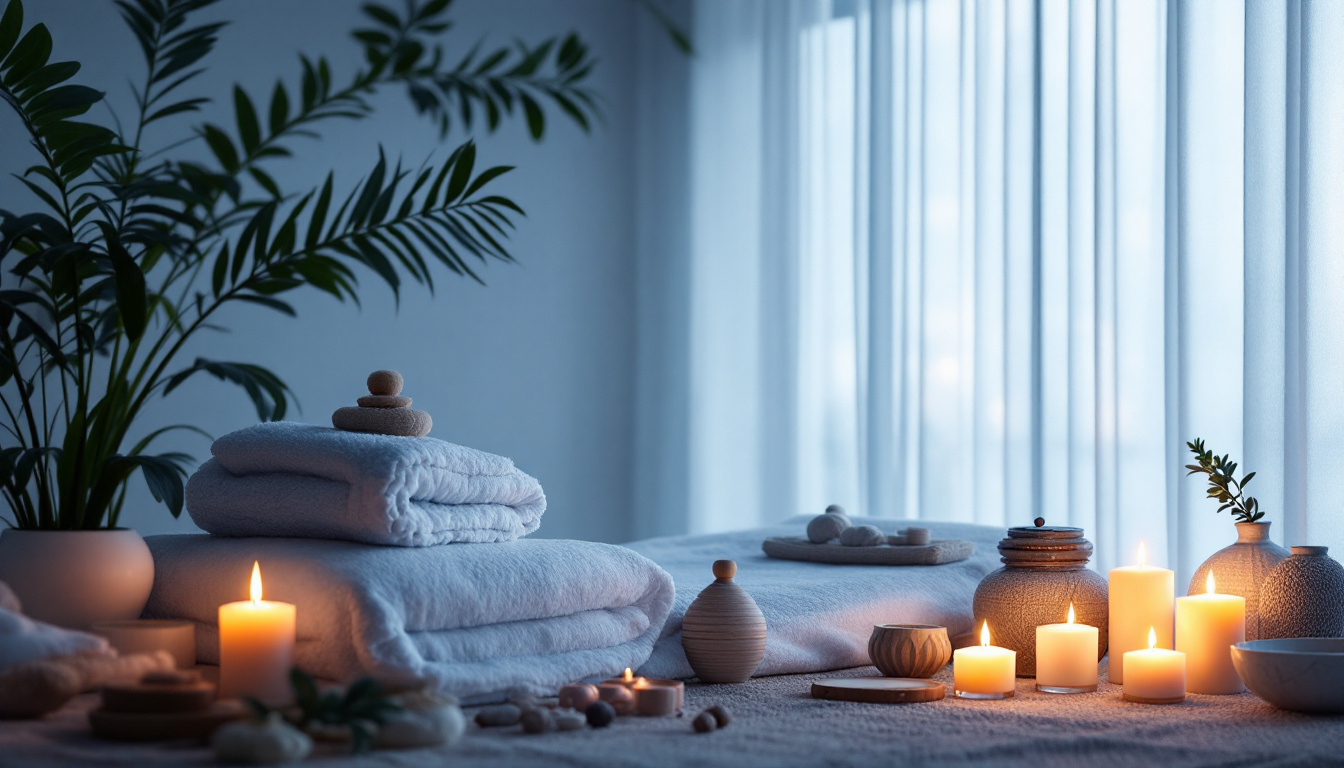 A photograph of a serene spa environment showcasing soft