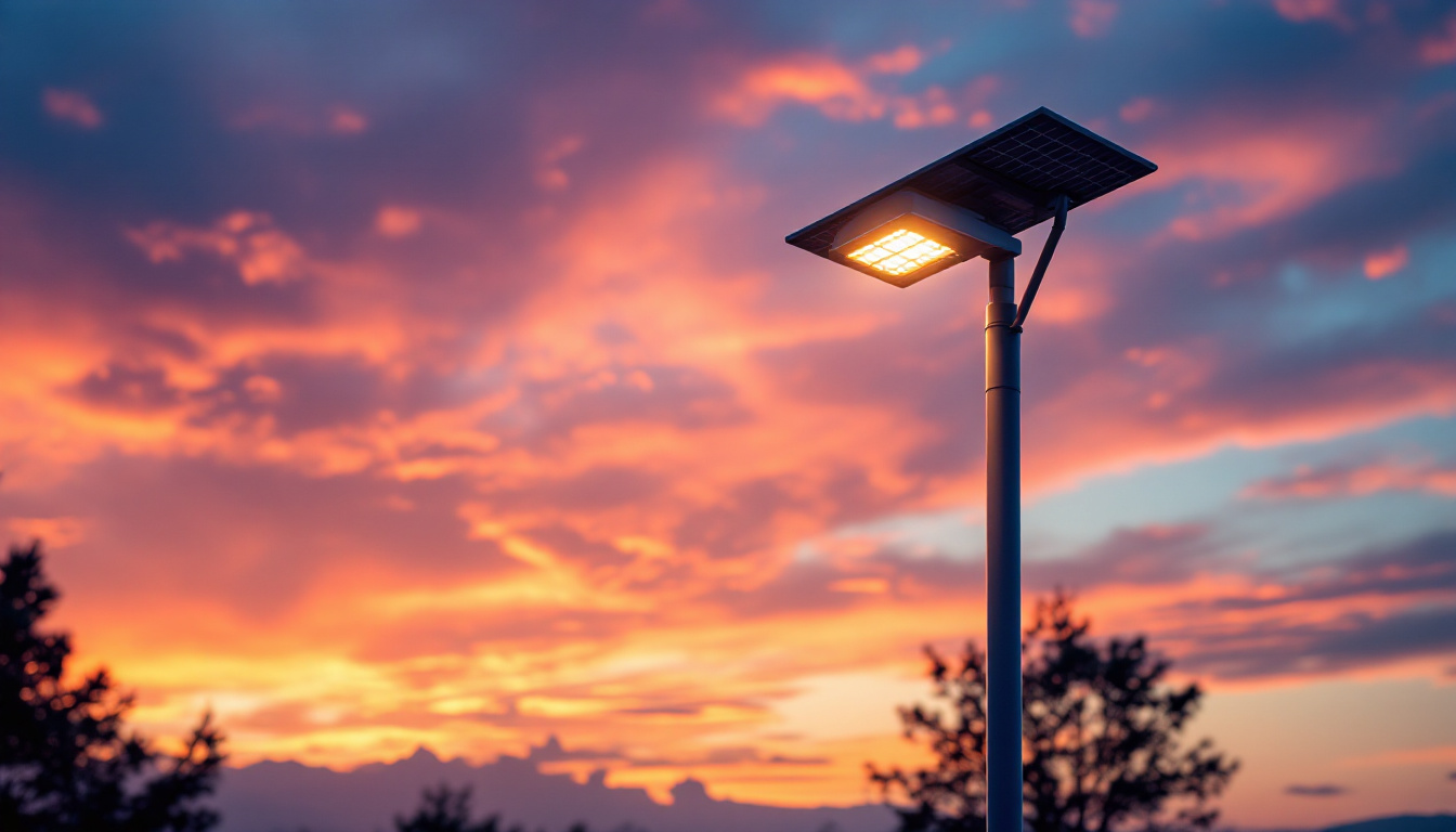 A photograph of capture a photograph of a modern light pole equipped with solar panels