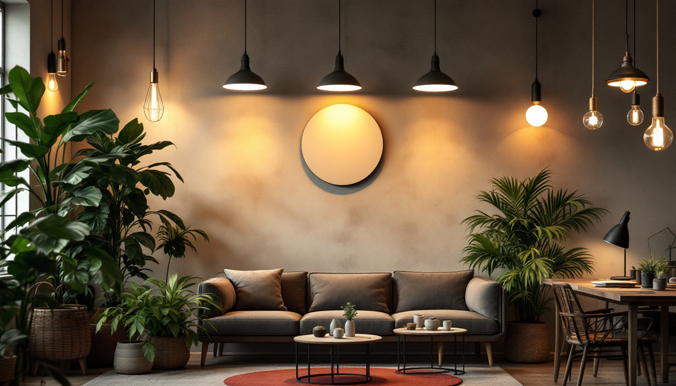 A photograph of a beautifully arranged indoor space showcasing a variety of light fixtures in use