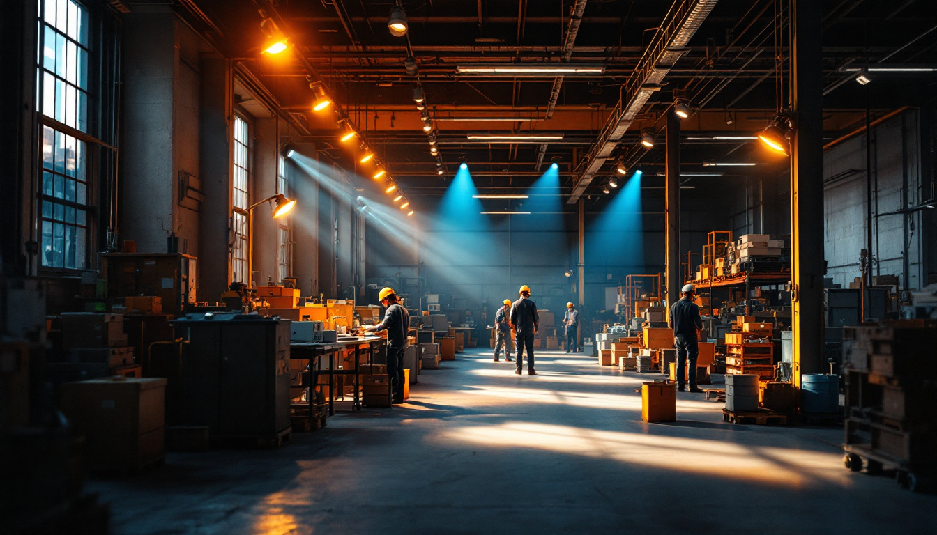A photograph of a well-lit industrial workspace showcasing the effectiveness of led spotlights
